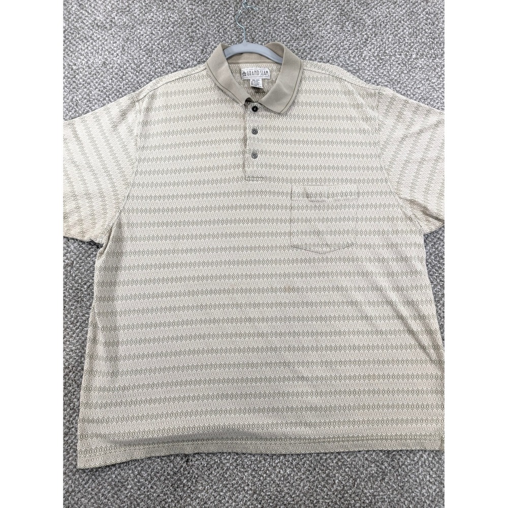 Grand Slam Vintage 90's Mens XXL Tan Geometric Polo Shirt Short Sleeve Logo